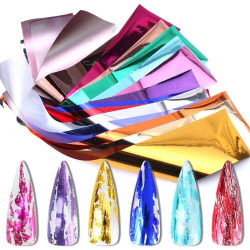 14pcs Metallic Mirror Holographic Nail Foils Metal Color Nail Art Sticker Starry Paper Transfer Tips Manicure Decoration LY996-1