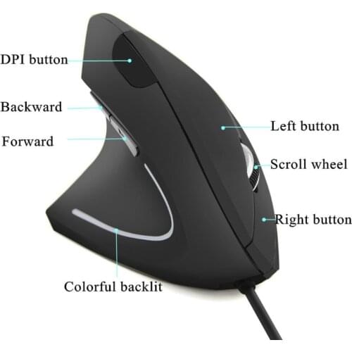 1Pc Wired Left Hand Vertical Mouse Ergonomic Gaming Mouse 800 1200 1600 DPI USB Optical Wrist Healthy Mice Mause For PC Computer