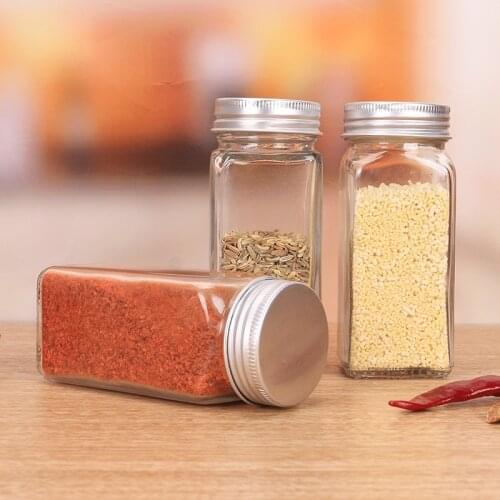 120ml Square Glass Seasoning Sub-bottle Household Kitchen Pepper Perforated Bottle Salt Seasoning Sub-bottle Spice Jar Sticker