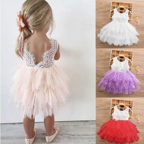2021 Summer Lace Girls Dress 3 Layers Wedding Evening Ball Gown Toddler Girls Clothes Flower Kids Dresses for Girls Princess