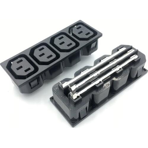 Chassis Female 3PIN Four In One AC IEC320 C13 C14 Inline Socket Plug Adapter Industrial Power Supply Output Outlet 10A250V