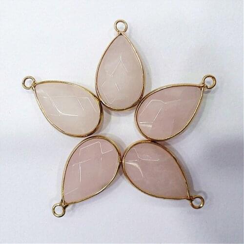 5Pcs 27x15x7mm Wholesale Natural Rose Quartz Facet Teardrop Alloy Package Edge DIY Handmade Jewelry Accessories S836