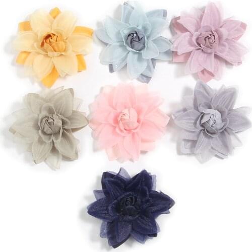 5PCS 6.3CM 2.5" Satin Fabric Chiffon Flowers Bouquet For Baby Girls Hair Accessories Handmade Flower For Women Headbands