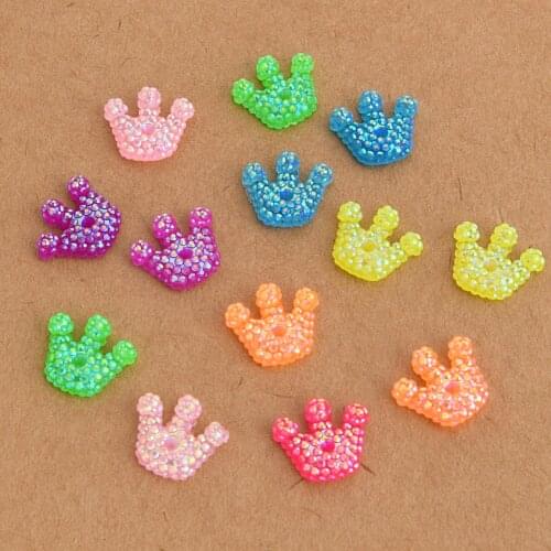 BOLIAO 25Pcs Crown Shape Resin 12*14mm AB Color Flat Back Glue on Bags/Clothes Home Accessories Decoration R399