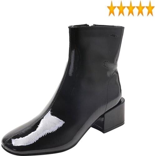 Street Shoes Women Elegant Quality Leather Square Toe Ankle Boots Luxury Fashion Autumn Winter Apricot High Heel Booties