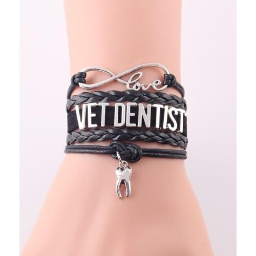 Little Minglou Infinity Love Profession vet dentist bracelet tooth charm leather wrap men bracelets & bangles for women jewelry