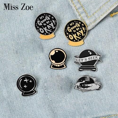 Lets Seek Enamel Pin Badge Custom Magic Crystal Ball Brooches Lapel Pin Jeans shirt Bag Dark Halloween Witch Jewelry Gift