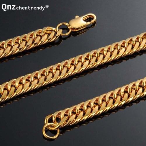 8mm Hip Hop Stainless Steel Mens Miami Cuban Link Chain Golden Necklace Men Gold Filled Curb Cuban Chain Neckaces Jewelry