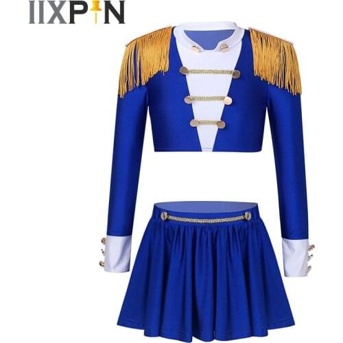 Girls Jazz Dance Costumes Kids Long Sleeves Crop Top With Skirt Latin Dance Dress Outfit Girls Cheerleader Costume Dancewear