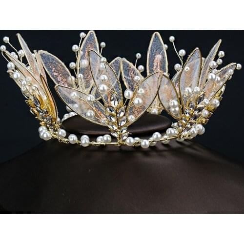 HIMSTORY Royal Baroque Pearls Wedding Tiara Crowns Crystal Gorgeous Princess Brides Headbands Hair Jewelry Bridal Hair Accessory