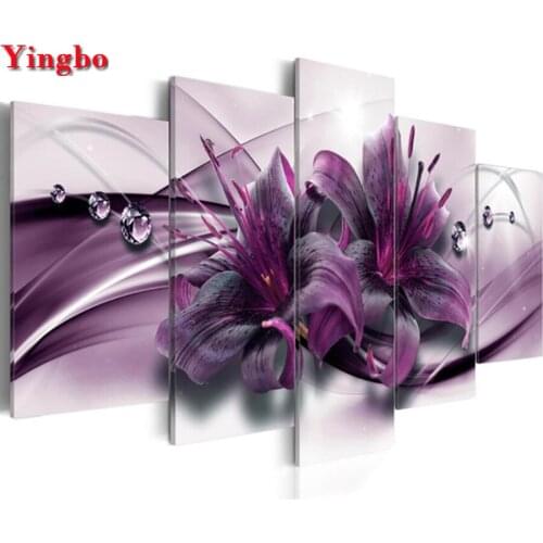 5 Pieces Modular Abstract Picture Diamond Embroidery Purple lily flower Diamond Painting Cross Stitch Full Square Round Mosaic
