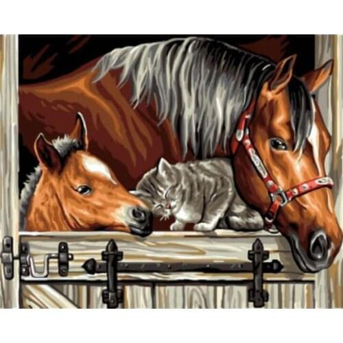 Cat diamond art mosaic painting horse farm full drill beaded embroidery picture stones stickers home decor needlework handcraft