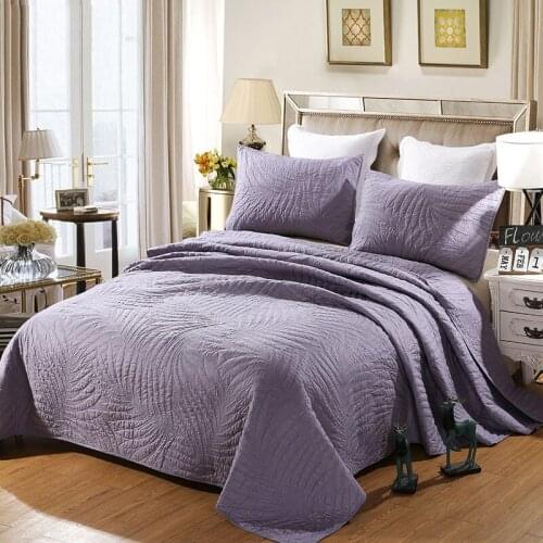 CHAUSUB Quality Embroidered Quilt Set 3PCS Cotton Quilts Quilted Bedspread Coverlet Bed Cover Sheets Pillowcase King Size Purple