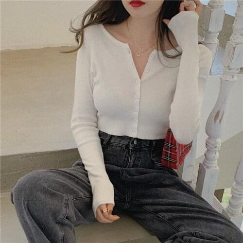 YYCZF O-neck Short Knitted Sweaters Women Thin Cardigan Fashion Sleeve Solid Color Versatile Slim Sun Protection Crop Top Mujer