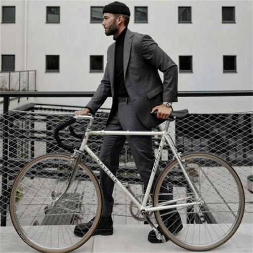 Grey 2 Pieces Men Suits Tuxedos Lapel High Quality Cotton Groom Suits Custom Made Fit Formal Party Blazer Pant