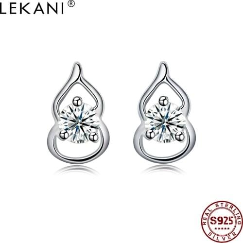 LEKANI Earrings For Women 925 Sterling Silver Gourd Shape Bright Clear Cubic Zirconia Jewelry Personality Female Stud Earring