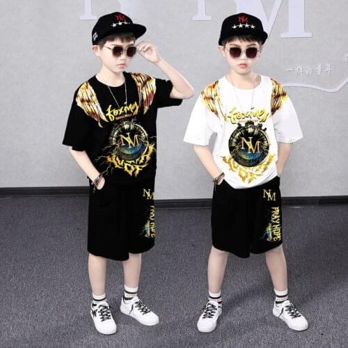 Boys Girls Summer Clothing Sport Cotton Suits Cotton Short Sleeve T-shirt Shorts 2Pcs Children Outfits Size 6 7 8 9 10 12 14 Y