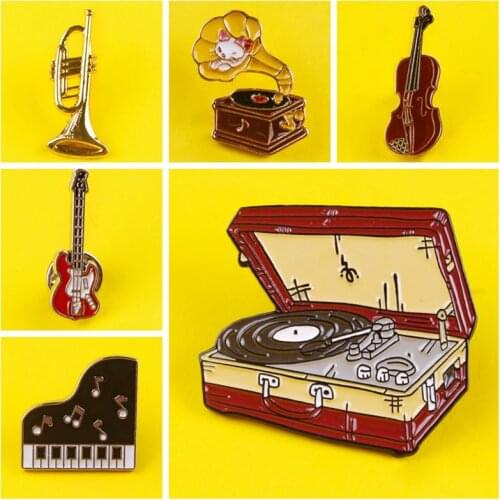 Cartoon Fashion Retro Violin Guitar Piano Brooch Pin Musical Note Lapel Pins Enamel Brooches For Women Badge On Shrit Pin Button