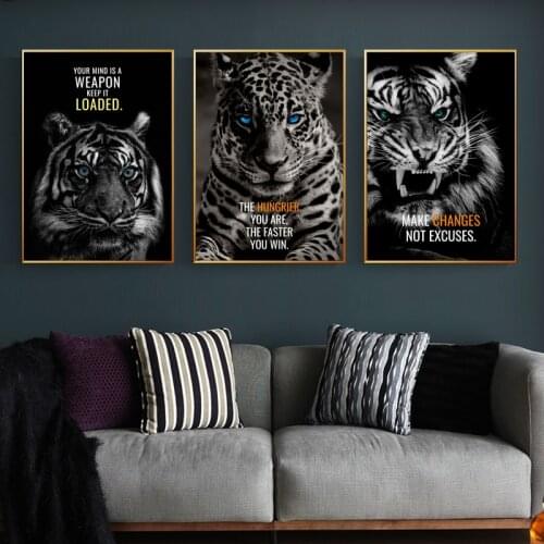 Animals Motivation Quote Art Posters and Prints on Canvas Painting Tiger Dog Wall Art Inspiration Pictures for Office Home Decor