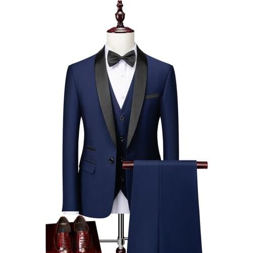 Ensembles Homme High Quality Slim Fit Mens Suit Trend Mariage Solid Tuxedos Casual Business Wedding Dress (Blazer+Vest+Pants)