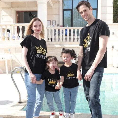 Family matching clothes outfits look father mother daughter son crown tshirt clothing daddy mommy and me baby one-piece garment