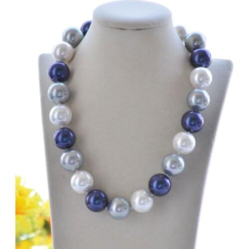 P7500 20" 20mm White Blue Gray Round South Sea Shell Pearl Choker Necklace Cougar CZ
