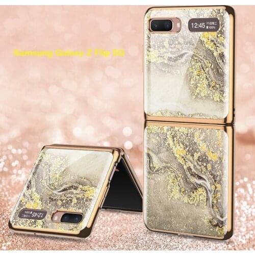 Plating Marble Tempered Glass Phone Case For Samsung Galaxy Z Flip 5G Case Full Protection Shockproof Cover Foldable Funda