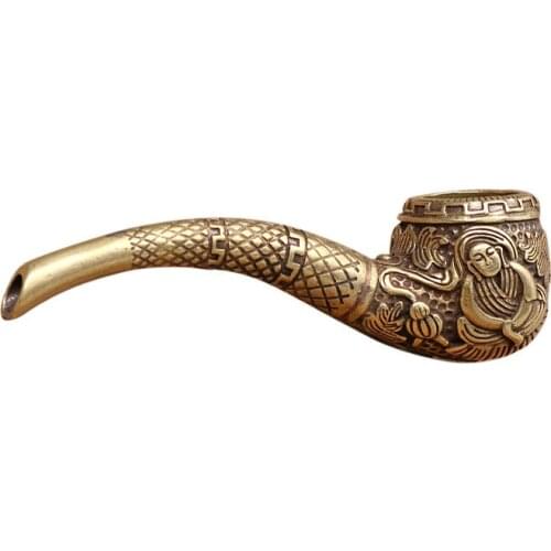 Retro Brass Smoke Maitreya Buddha Figurines Miniatures Cigarette Holder Filter Tobacco Pipe Creative Antique Smoking Accessories