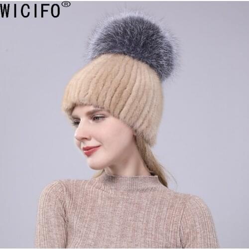 2019 Woman winter Russian fur fashion real fur hat mink fur rabbit natural fox knit wool ski hat warm ear protection travel hat