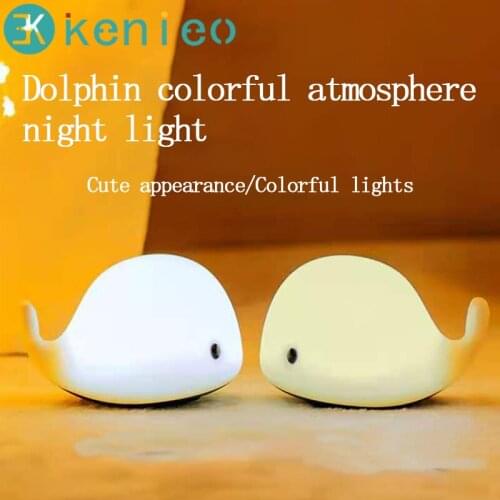 Kenieo LED Night Light Motion Sensor Baby USB Cute Whale Rechargeable Children Night Lamp Toy Light Silicone Safety dolphin