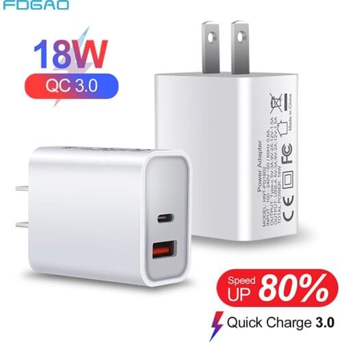 18W PD Type C Quick Charger Adapter For iPhone 12 11 Pro XR Xs Samsung S20 Fast Charging EU US UK Plug Travel Wall Power Adapter