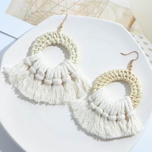 Best Lady Ethnic Fringed Macrame Earrings for Women Boho Bamboo Cotton Weave Colorful Drop Earrings Wedding Jewelry Wholesale