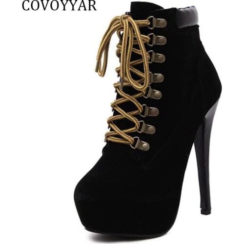 Motorcycle Boots Women 2021 Fashion Platform Lace Up Ankle Boots Autumn Winter Women Shoes Ladies High Heels Plus Size 40 WBS210