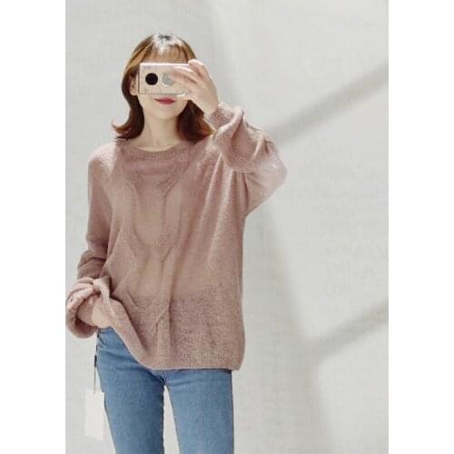 2020 Wool Knit Sweater Round Neck Long-sleeved Thin Cable Knit Pullover Autumn and Winter Thin Bottoming Loungewear