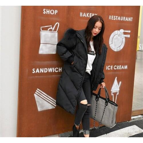 Womens Raccoon Fur Collar Coat Female Duck Down Parka Thick Winter Jacket Women Plus Size 5XL Casaco WXF481