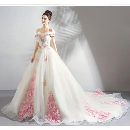 Beauty Emily Flower Weddding Dresses 2019 Bridal Gown Elegant Light Champagne Luxury Floral Wedding Gown Mariage Robe De Soiree