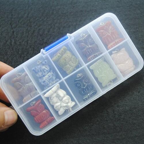 10pcs nature gem stone boxes owl shape gem stone pendants size 25x18mm mix different types of stone with best boxes for shopping