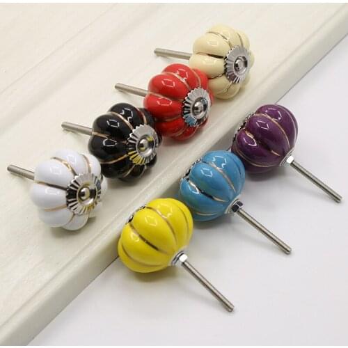 40mm Color Ceramic Pumpkin Furniture Handle Luxury Modern Wardrobe Drawer Knob Cartoon Art Single Hole Cabinet Door Handle