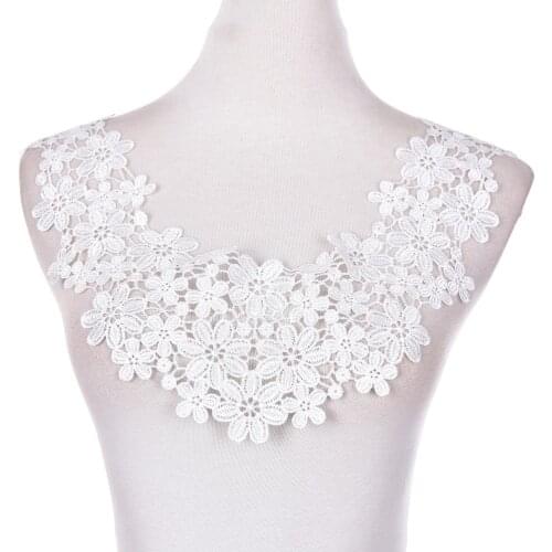 7styles Floral Lace Fabric Applique Embroidered Neck Collar Sewing Trim Clothes Neckline Embroidery Edge 1 PC