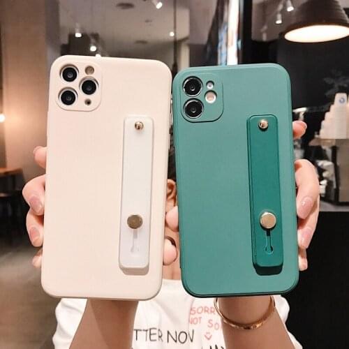 Gimfun Square Liquid Silicone Wrist Strap Phone Case for iPhone 12 11 Pro Max 7 8Plus X XR XSMax Solid Shockproof Soft Tpu Cover