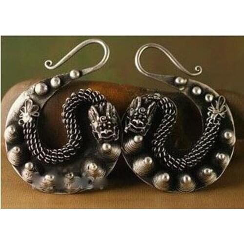 Tribal exotic ethnic chinese handmade miao silver earring