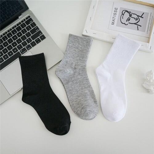 3 Pairs Spring Summer Solid Women Men Classical Shot Cotton Black White Grey Business Casual Sweat Comfortable Breathable Socks