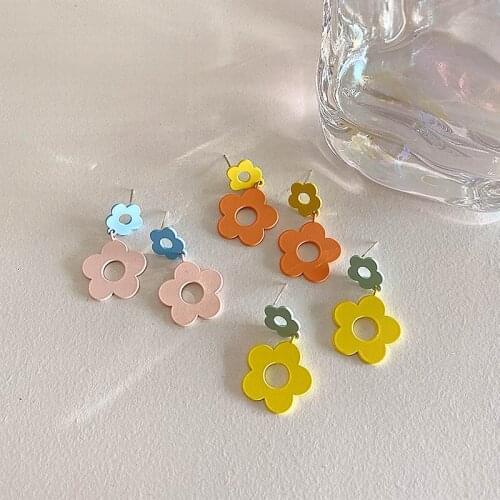 Korean Flower Earrings Candy Colors 2021 New Trendy Jewelry Cute pendientes Wholesale
