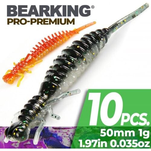 BEARKING Larva Soft Lures 5cm 1g 10pcs/bag Fishing Artificial Silicone Bass Pike Minnow Swimbait Jigging Plastic Baits Worm