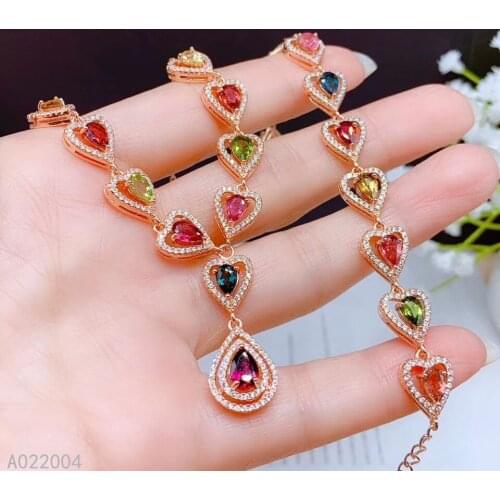KJJEAXCMY Fine Jewelry 925 sterling silver inlaid natural tourmaline pendant bracelet set luxury supports test