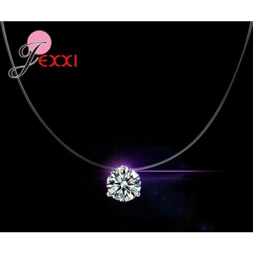 925 Sterling Silver New Fashion Invisible Transparent Fishing Line Chain Necklace with Shining CZ Zircon Women Jewelry