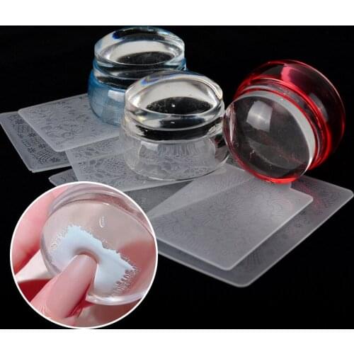 Clear Silicone Nail Stamper With Scraper Set Nail Art Stamp For Stamping Polish Print Manicure Transparent Round Stamp Kit