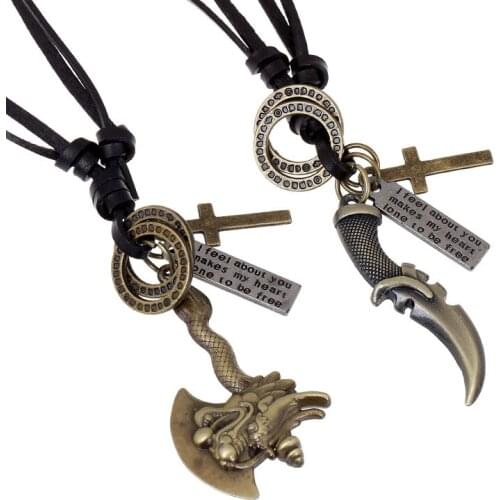 Factory Direct Supply Alloy Axe Decorative Knife Leather Necklace Wholesale New Sweater Chain