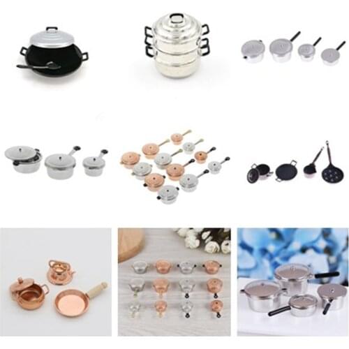 Multi Styles Frying Pan Cooking Pot Kettle Cookware Cooking Micro Steamer Kitchen Utensils Toy 1/12 Scale Dollhouse Miniature