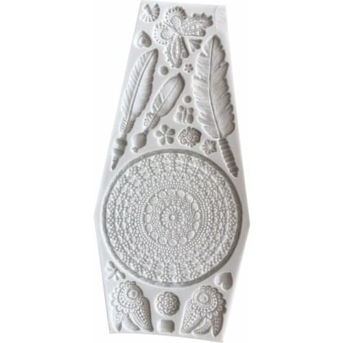 Silicone Fondant Molds DIY Feather Mandala Plaster 3d Wall Panel Design DIY Gypsum Mold Plaster Casts Mold